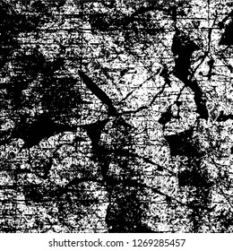 Wall fragment with scratches and cracks. Overlay grunge illustration over any design. Abstract grainy background with vintage effect
