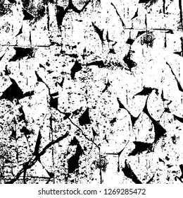 Wall fragment with scratches and cracks. Overlay grunge illustration over any design. Abstract grainy background with vintage effect