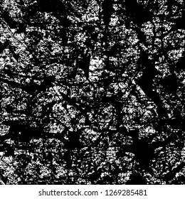Wall fragment with scratches and cracks. Overlay grunge illustration over any design. Abstract grainy background with vintage effect