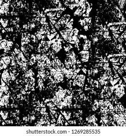 Wall fragment with scratches and cracks. Overlay grunge illustration over any design. Abstract grainy background with vintage effect
