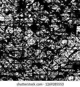 Wall fragment with scratches and cracks. Overlay grunge illustration over any design. Abstract grainy background with vintage effect