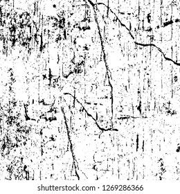 Wall fragment with scratches and cracks. Overlay grunge illustration over any design. Abstract grainy background with vintage effect