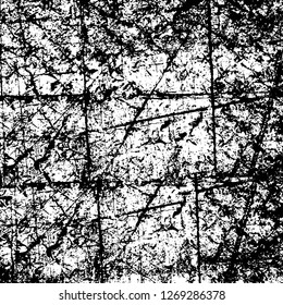 Wall fragment with scratches and cracks. Overlay grunge illustration over any design. Abstract grainy background with vintage effect