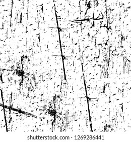 Wall fragment with scratches and cracks. Overlay grunge illustration over any design. Abstract grainy background with vintage effect