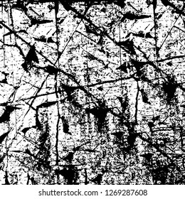 Wall fragment with scratches and cracks. Overlay grunge illustration over any design. Abstract grainy background with vintage effect