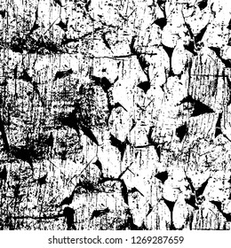 Wall fragment with scratches and cracks. Overlay grunge illustration over any design. Abstract grainy background with vintage effect