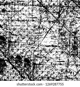 Wall fragment with scratches and cracks. Overlay grunge illustration over any design. Abstract grainy background with vintage effect