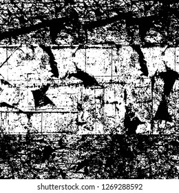 Wall fragment with scratches and cracks. Overlay grunge illustration over any design. Abstract grainy background with vintage effect