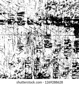 Wall fragment with scratches and cracks. Overlay grunge illustration over any design. Abstract grainy background with vintage effect