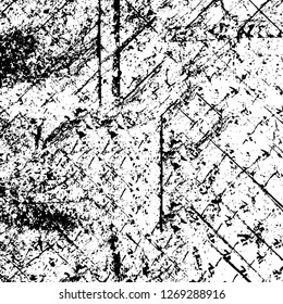 Wall fragment with scratches and cracks. Overlay grunge illustration over any design. Abstract grainy background with vintage effect