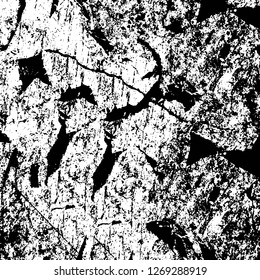 Wall fragment with scratches and cracks. Overlay grunge illustration over any design. Abstract grainy background with vintage effect