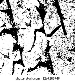 Wall fragment with scratches and cracks. Overlay grunge illustration over any design. Abstract grainy background with vintage effect