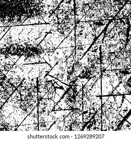 Wall fragment with scratches and cracks. Overlay grunge illustration over any design. Abstract grainy background with vintage effect