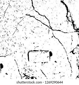 Wall fragment with scratches and cracks. Overlay grunge illustration over any design. Abstract grainy background with vintage effect