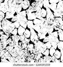 Wall fragment with scratches and cracks. Overlay grunge illustration over any design. Abstract grainy background with vintage effect