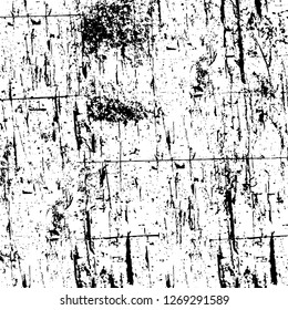 Wall fragment with scratches and cracks. Overlay grunge illustration over any design. Abstract grainy background with vintage effect