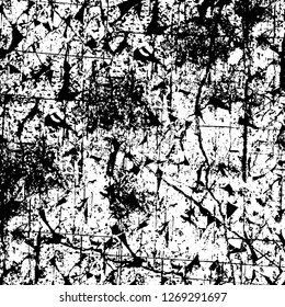 Wall fragment with scratches and cracks. Overlay grunge illustration over any design. Abstract grainy background with vintage effect