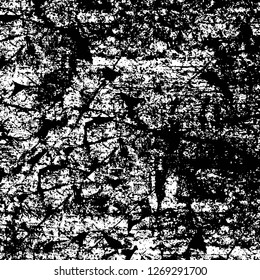 Wall fragment with scratches and cracks. Overlay grunge illustration over any design. Abstract grainy background with vintage effect