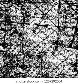 Wall fragment with scratches and cracks. Overlay grunge illustration over any design. Abstract grainy background with vintage effect