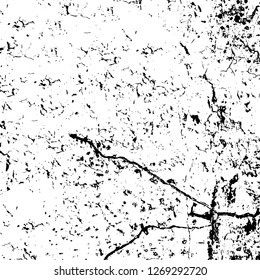 Wall fragment with scratches and cracks. Overlay grunge illustration over any design. Abstract grainy background with vintage effect