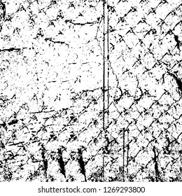 Wall fragment with scratches and cracks. Overlay grunge illustration over any design. Abstract grainy background with vintage effect