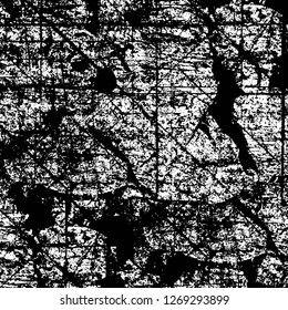 Wall fragment with scratches and cracks. Overlay grunge illustration over any design. Abstract grainy background with vintage effect