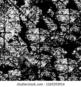 Wall fragment with scratches and cracks. Overlay grunge illustration over any design. Abstract grainy background with vintage effect