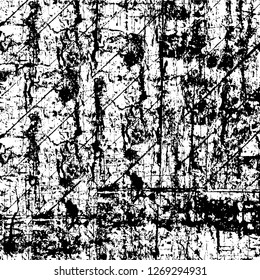 Wall fragment with scratches and cracks. Overlay grunge illustration over any design. Abstract grainy background with vintage effect