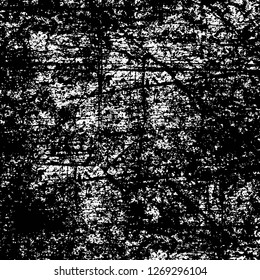 Wall fragment with scratches and cracks. Overlay grunge illustration over any design. Abstract grainy background with vintage effect