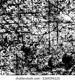 Wall fragment with scratches and cracks. Overlay grunge illustration over any design. Abstract grainy background with vintage effect