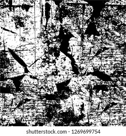 Wall fragment with scratches and cracks. Overlay grunge illustration over any design. Abstract grainy background with vintage effect