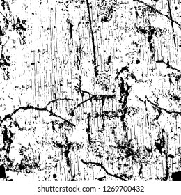 Wall fragment with scratches and cracks. Overlay grunge illustration over any design. Abstract grainy background with vintage effect