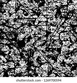 Wall fragment with scratches and cracks. Overlay grunge illustration over any design. Abstract grainy background with vintage effect