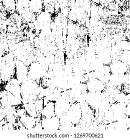 Wall fragment with scratches and cracks. Overlay grunge illustration over any design. Abstract grainy background with vintage effect