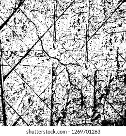 Wall fragment with scratches and cracks. Overlay grunge illustration over any design. Abstract grainy background with vintage effect