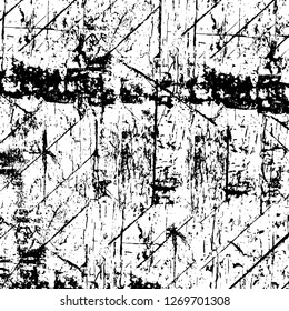 Wall fragment with scratches and cracks. Overlay grunge illustration over any design. Abstract grainy background with vintage effect