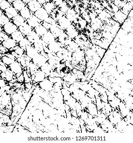 Wall fragment with scratches and cracks. Overlay grunge illustration over any design. Abstract grainy background with vintage effect