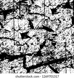 Wall fragment with scratches and cracks. Overlay grunge illustration over any design. Abstract grainy background with vintage effect