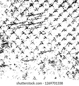 Wall fragment with scratches and cracks. Overlay grunge illustration over any design. Abstract grainy background with vintage effect