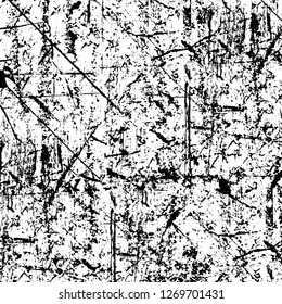 Wall fragment with scratches and cracks. Overlay grunge illustration over any design. Abstract grainy background with vintage effect