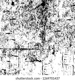 Wall fragment with scratches and cracks. Overlay grunge illustration over any design. Abstract grainy background with vintage effect