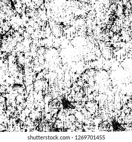 Wall fragment with scratches and cracks. Overlay grunge illustration over any design. Abstract grainy background with vintage effect