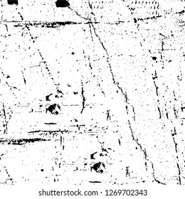 Wall fragment with scratches and cracks. Overlay grunge illustration over any design. Abstract grainy background with vintage effect