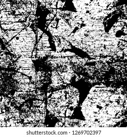 Wall fragment with scratches and cracks. Overlay grunge illustration over any design. Abstract grainy background with vintage effect