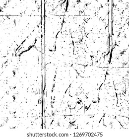 Wall fragment with scratches and cracks. Overlay grunge illustration over any design. Abstract grainy background with vintage effect