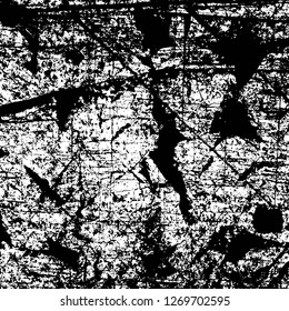 Wall fragment with scratches and cracks. Overlay grunge illustration over any design. Abstract grainy background with vintage effect