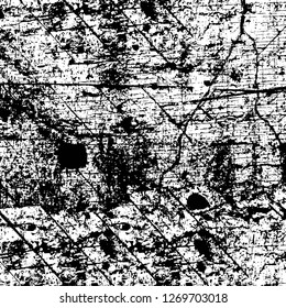 Wall fragment with scratches and cracks. Overlay grunge illustration over any design. Abstract grainy background with vintage effect