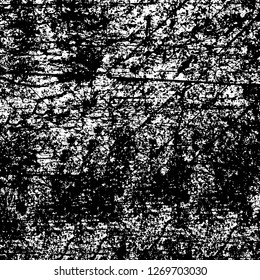 Wall fragment with scratches and cracks. Overlay grunge illustration over any design. Abstract grainy background with vintage effect