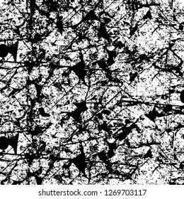 Wall fragment with scratches and cracks. Overlay grunge illustration over any design. Abstract grainy background with vintage effect