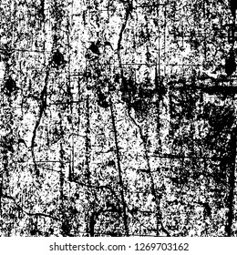 Wall fragment with scratches and cracks. Overlay grunge illustration over any design. Abstract grainy background with vintage effect